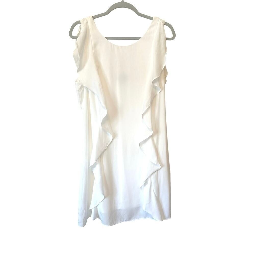 Lulus‎ White Ruffle Sleeveless Shift Dress Bridal Graduation Baby Shower L NWT